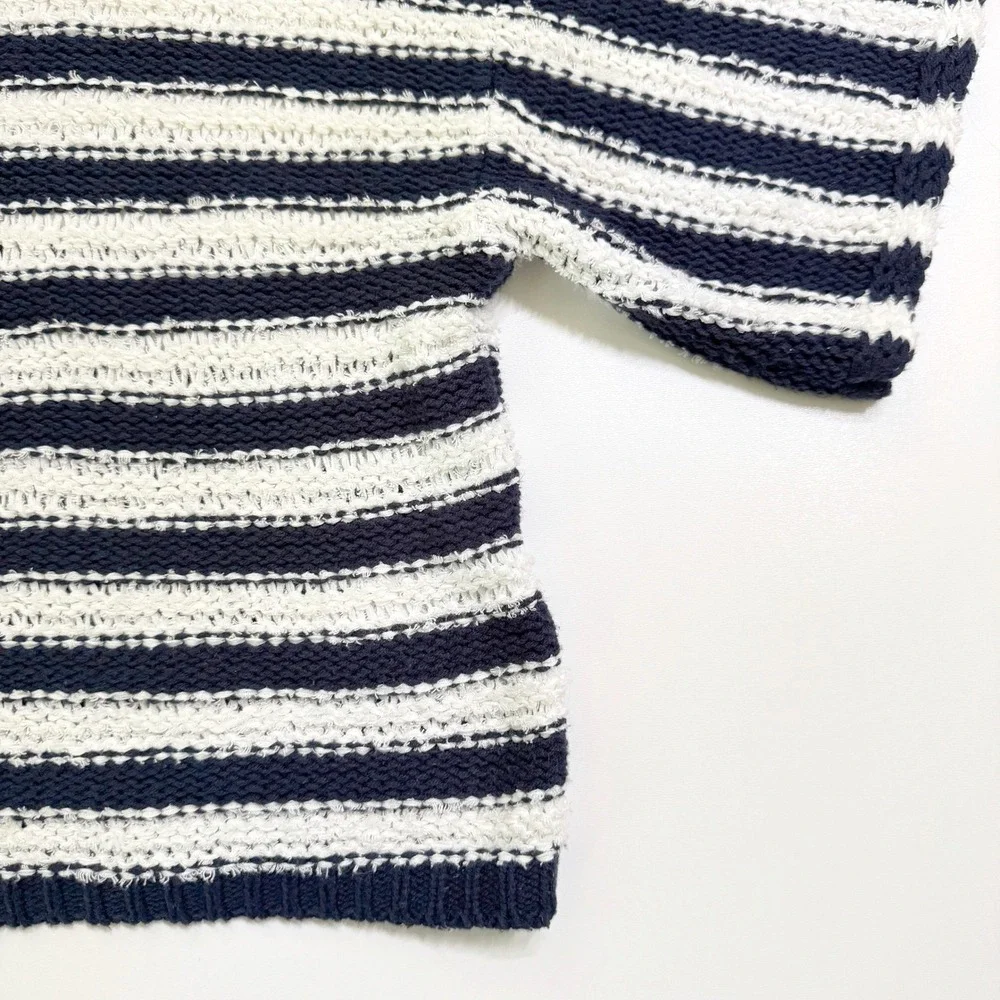 Anthropologie Evie Poncho Striped Sweater XS/S Navy White Textured Knit Boxy‎